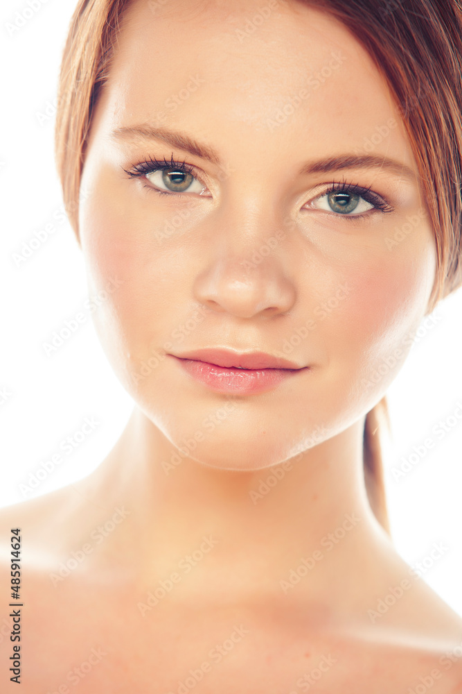 young sweet ginger woman close up isolated on white background, perfect pure innocense beautiful young sweet ginger woman close up isolated on white background, perfect pure innocense beautiful