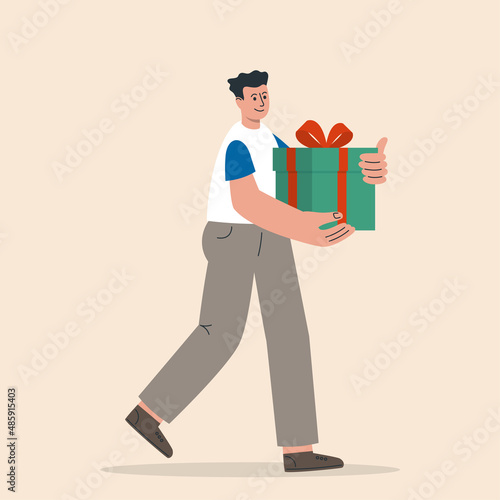 Man holding gift in hands. Personage with present for special occasion celebration.