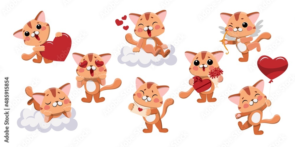 Vector cat character in love valentines day set