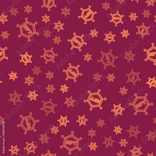 Brown line NFT blockchain technology icon isolated seamless pattern on red background. Non fungible token. Digital crypto art concept. Vector