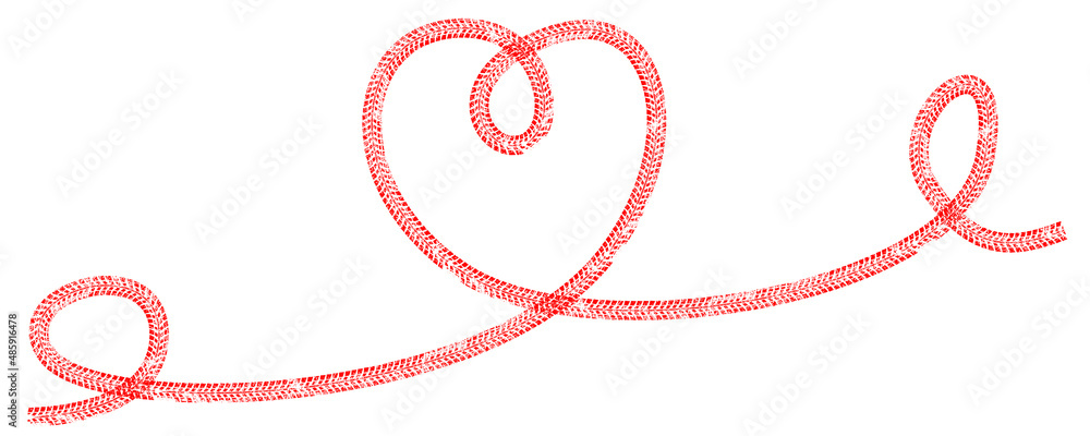 Tire tracks in heart form. One line love heart . Infinity love . Car thread silhouette. Vector illustration. Tire tracks in heart form. One line love heart . Infinity love . Car thread silhouette. Vector illustration.