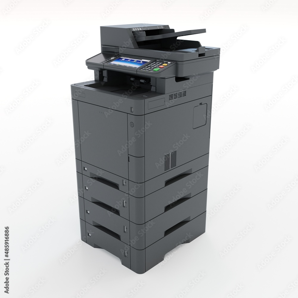 Multi-function printer scanner. Isolated Office professional technology. 3D illustration. Multi-function printer scanner. Isolated Office professional technology. 3D illustration.