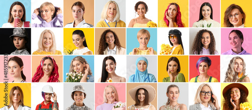 Group of women on color bac...