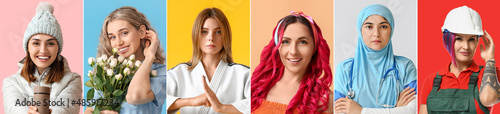 Group of women on color bac...