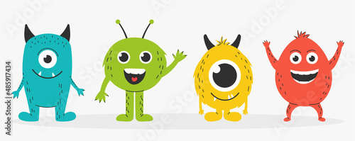 Set of cute smiling monsters