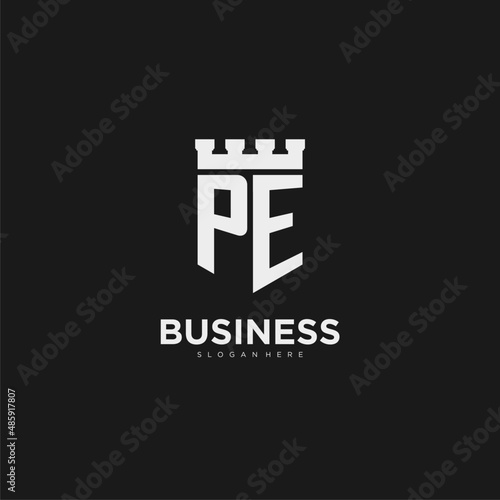 Initials PE logo monogram with shield and fortress design Fototapete