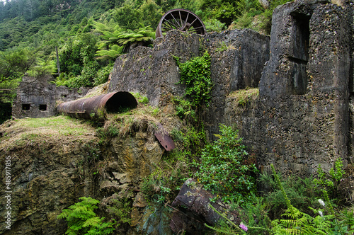 Ruins of the Crown Mine Battery in Karangahake, Coromandel, North Island, New Zealand, a stamper battery for the nearby gold mine.
