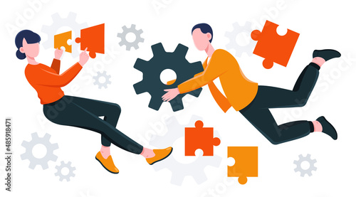 People team arrange puzzle abstract concept