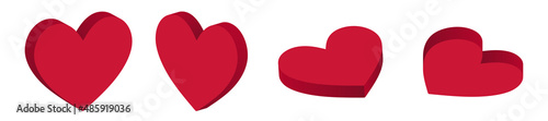 Set of 3d hearts. Different hearts for Valentine's Day card design. Vector clipart.