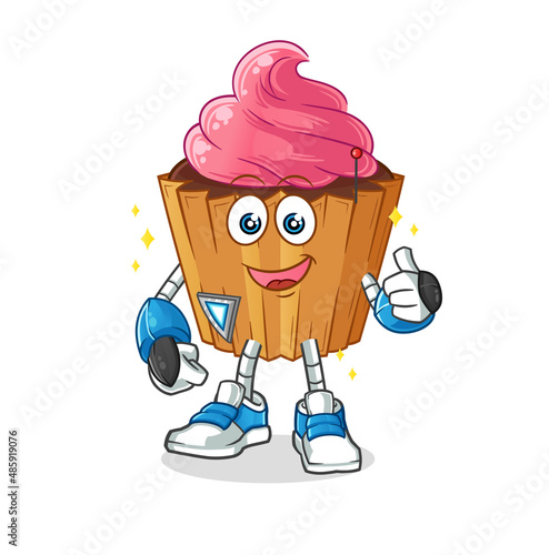 cupcake robot character. cartoon mascot vector