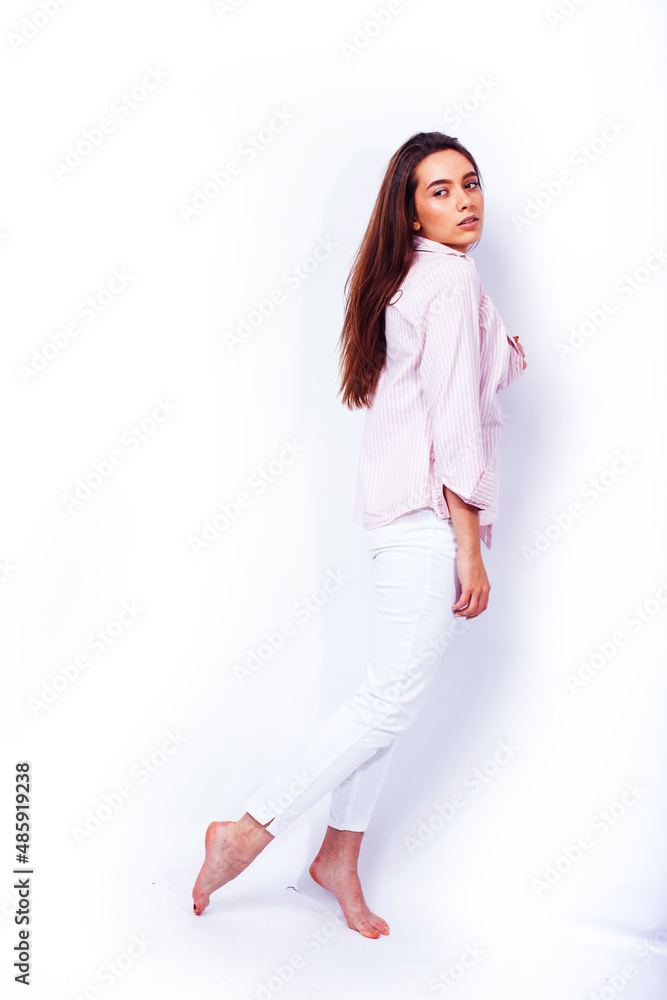 young pretty stylish hipster girl posing emotional isolated on white background happy smiling cool smile, lifestyle people concept young pretty stylish hipster girl posing emotional isolated on white background happy smiling cool smile, lifestyle people concept