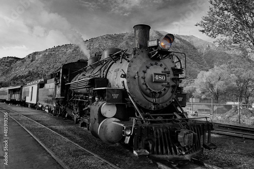 Old steam engine with selective color on headlight