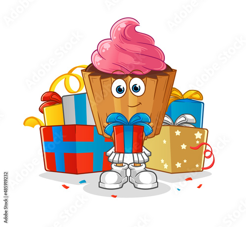 cupcake give gifts mascot. cartoon vector
