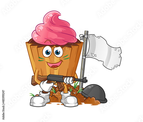 cupcake army character. cartoon mascot vector