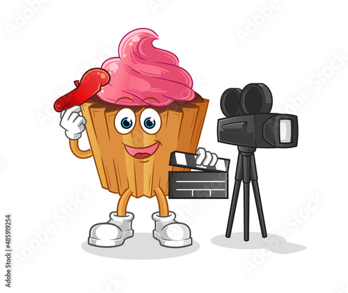 cupcake director mascot. cartoon vector