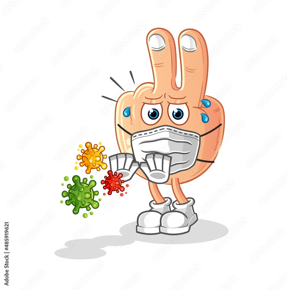 peace finger head cartoon refuse viruses. cartoon mascot vector