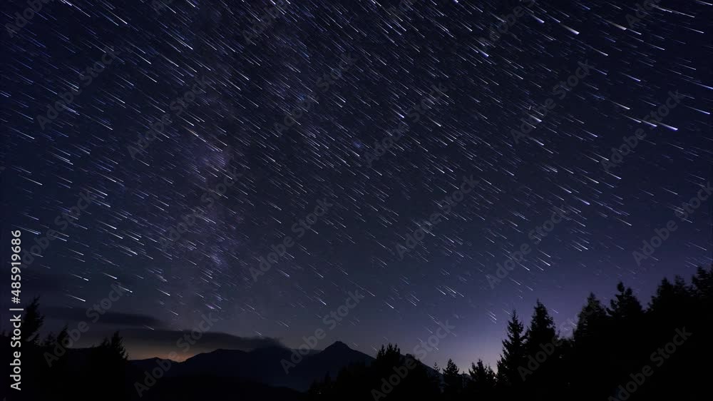 Starry sky with the Milky Way, Slow movement of stars Starry sky with the Milky Way, Slow movement of stars
