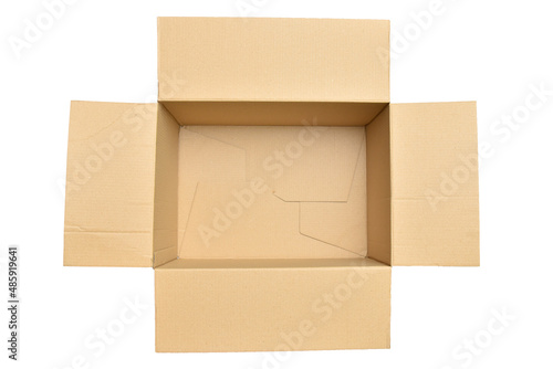 Empty box packing for things, cardboard box isolated on white background.
