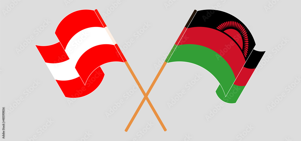 Crossed and waving flags of Austria and Malawi Crossed and waving flags of Austria and Malawi