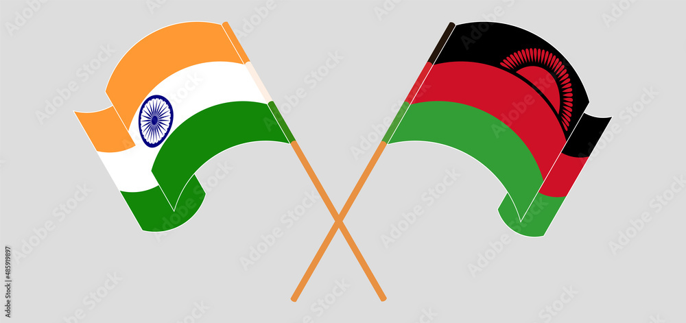 Crossed and waving flags of India and Malawi Crossed and waving flags of India and Malawi