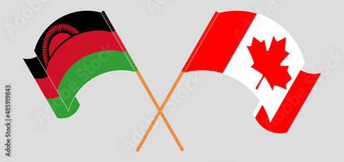 Crossed and waving flags of Canada and Malawi