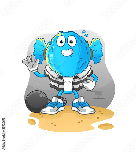 candy head cartoon criminal in jail. cartoon character
