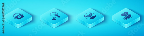 Set Isometric Vegan food diet, Genetically modified chicken, Steak meat and Sprout icon. Vector