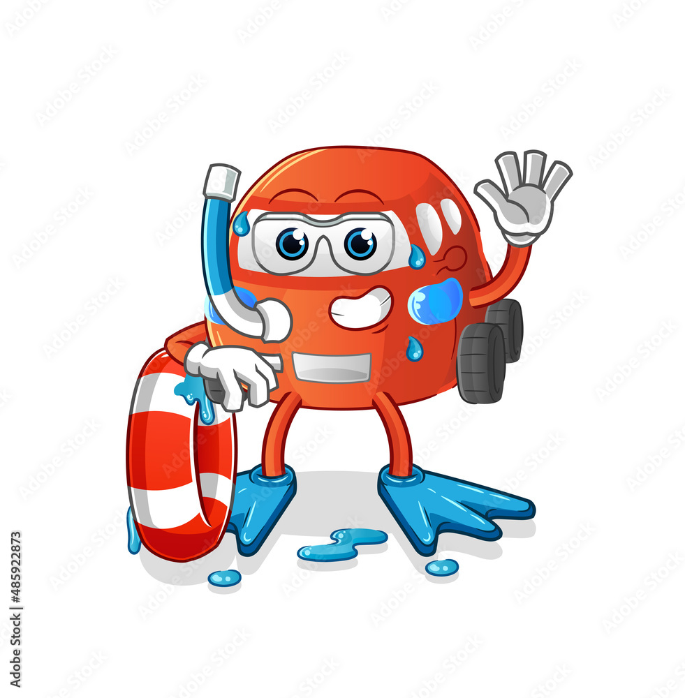 car swimmer with buoy mascot. cartoon vector