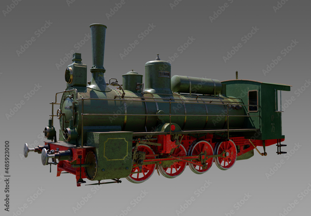 Naklejka premium Old shabby freight locomotive model 1890. Wheel formula 0-8-0