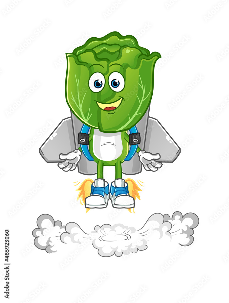 Obraz premium cabbage head cartoon with jetpack mascot. cartoon vector
