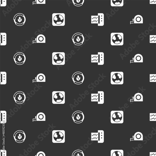 Set Seismograph, Roulette construction, Soil analysis and Earth globe on seamless pattern. Vector