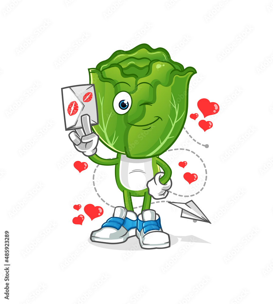 Obraz premium cabbage head cartoon hold love letter illustration. character vector