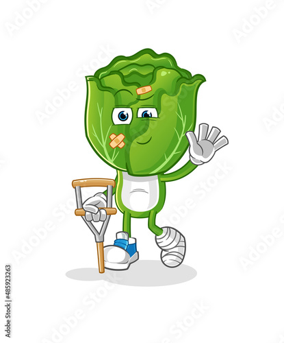 cabbage head cartoon sick with limping stick. cartoon vector