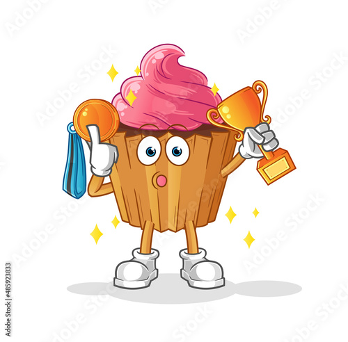 cupcake winner with trophie. cartoon character