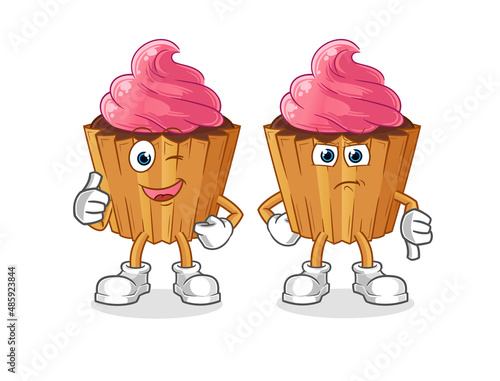 cupcake thumbs up and thumbs down. cartoon mascot vector