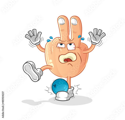 peace finger head cartoon hiten by bowling. cartoon mascot vector