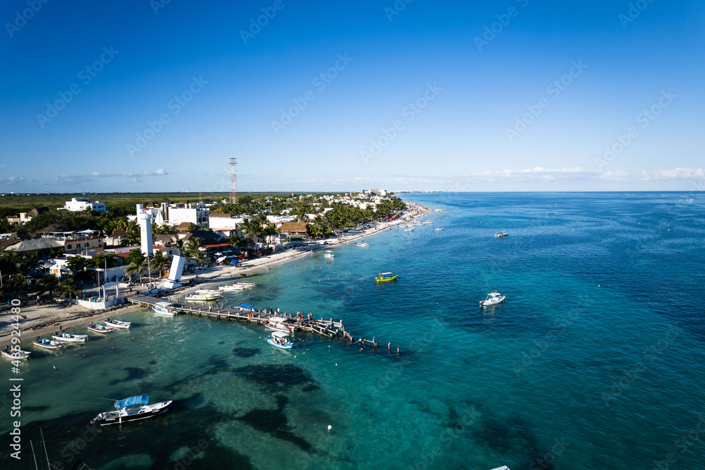 Aerial view of Puerto Morelos, Mexican Caribbean 