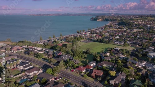 Aerial: Eastern Beach, Auckland, New Zealand photo