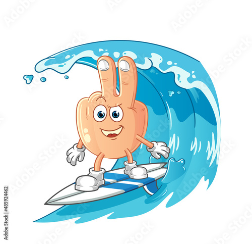 Photography peace finger head cartoon surfing character