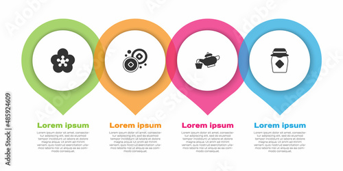 Set Lotus flower, Chinese Yuan currency, tea ceremony and Jar of honey. Business infographic template. Vector