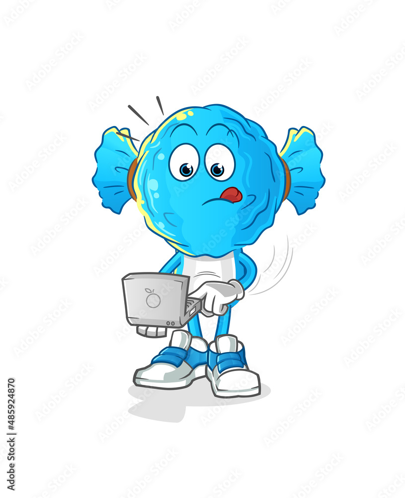 candy head cartoon with laptop mascot. cartoon vector candy head cartoon with laptop mascot. cartoon vector