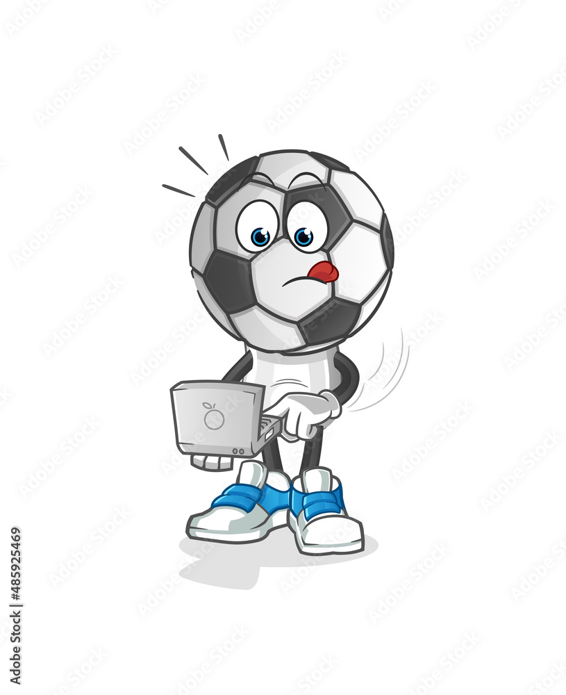 football head cartoon with laptop mascot. cartoon vector