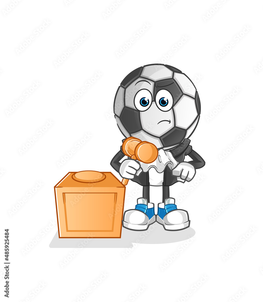 football head cartoon judge holds gavel. character vector football head cartoon judge holds gavel. character vector