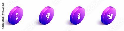 Set Isometric Smart watch with heart, Boxing helmet, Fitness shaker and training paws icon. Vector