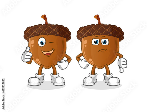 acorn head cartoon thumbs up and thumbs down. cartoon vector