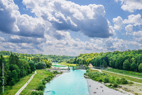 View on Turquoise isar river in Munich, Germany photo