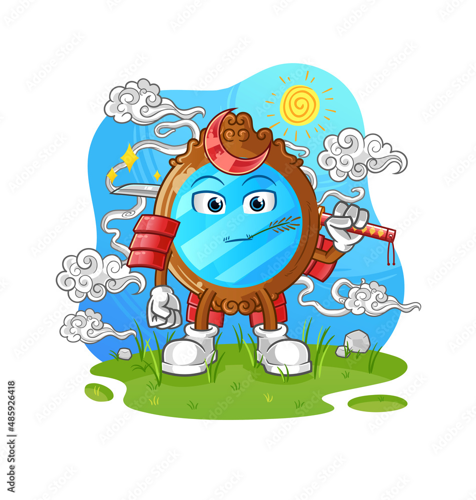 Obraz premium mirror samurai cartoon. cartoon mascot vector