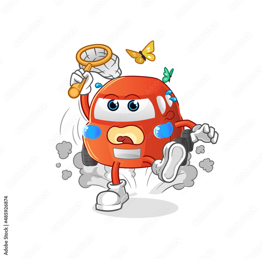car catch butterfly illustration. character vector