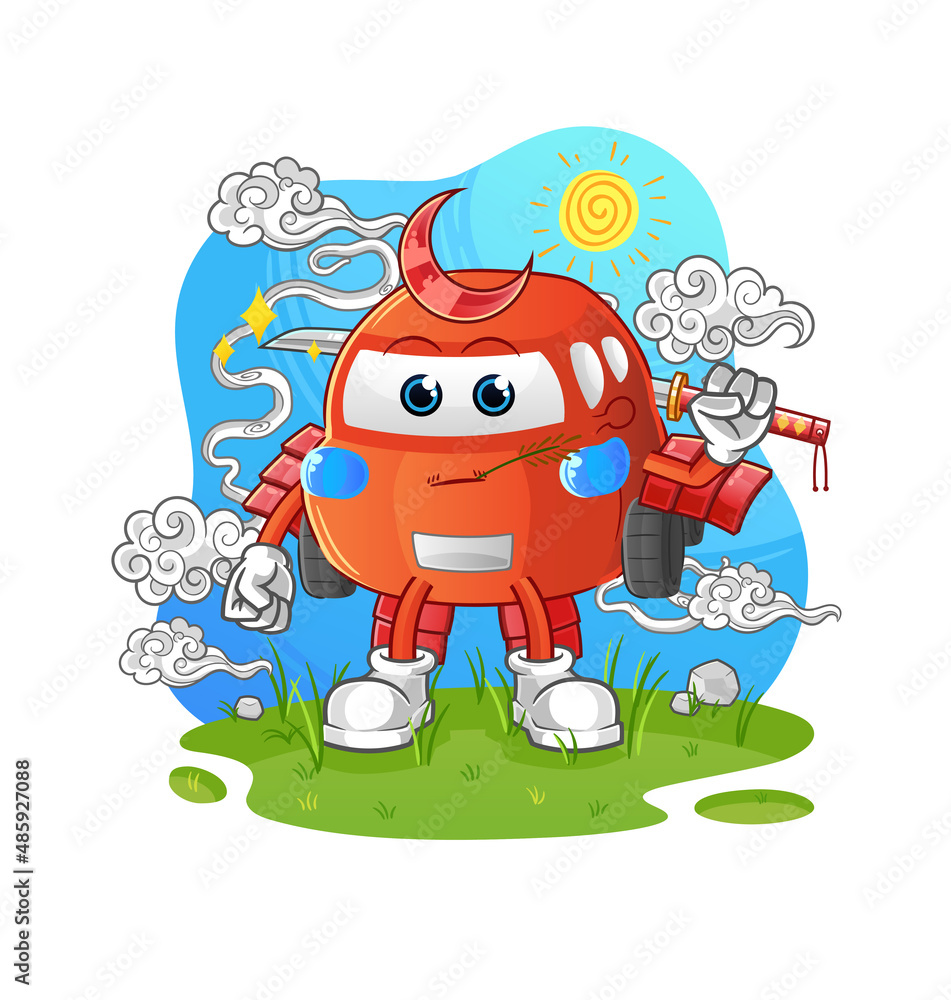 Obraz premium car samurai cartoon. cartoon mascot vector