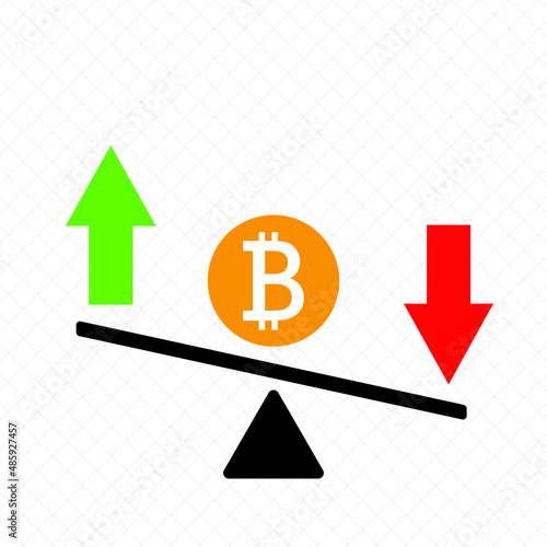 Vector image describing bitcoin price rise and fall